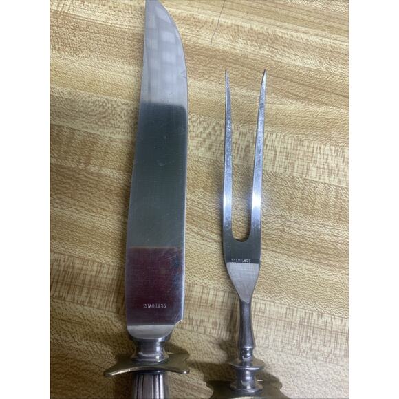 VINTAGE Art Deco Style Gorman Stainless 2 Piece Carving Set Knife Meat Fork - Picture 3 of 7